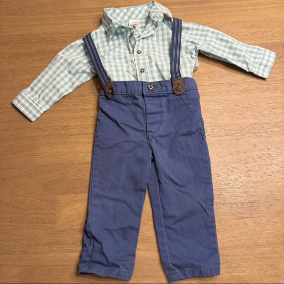Carters 12M overall set plaid collar shirt - Picture 1 of 4